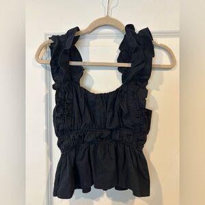 ABERCROMBIE & FITCH Ruffle Strap Linen-Blend Babydoll Top — Size XXS